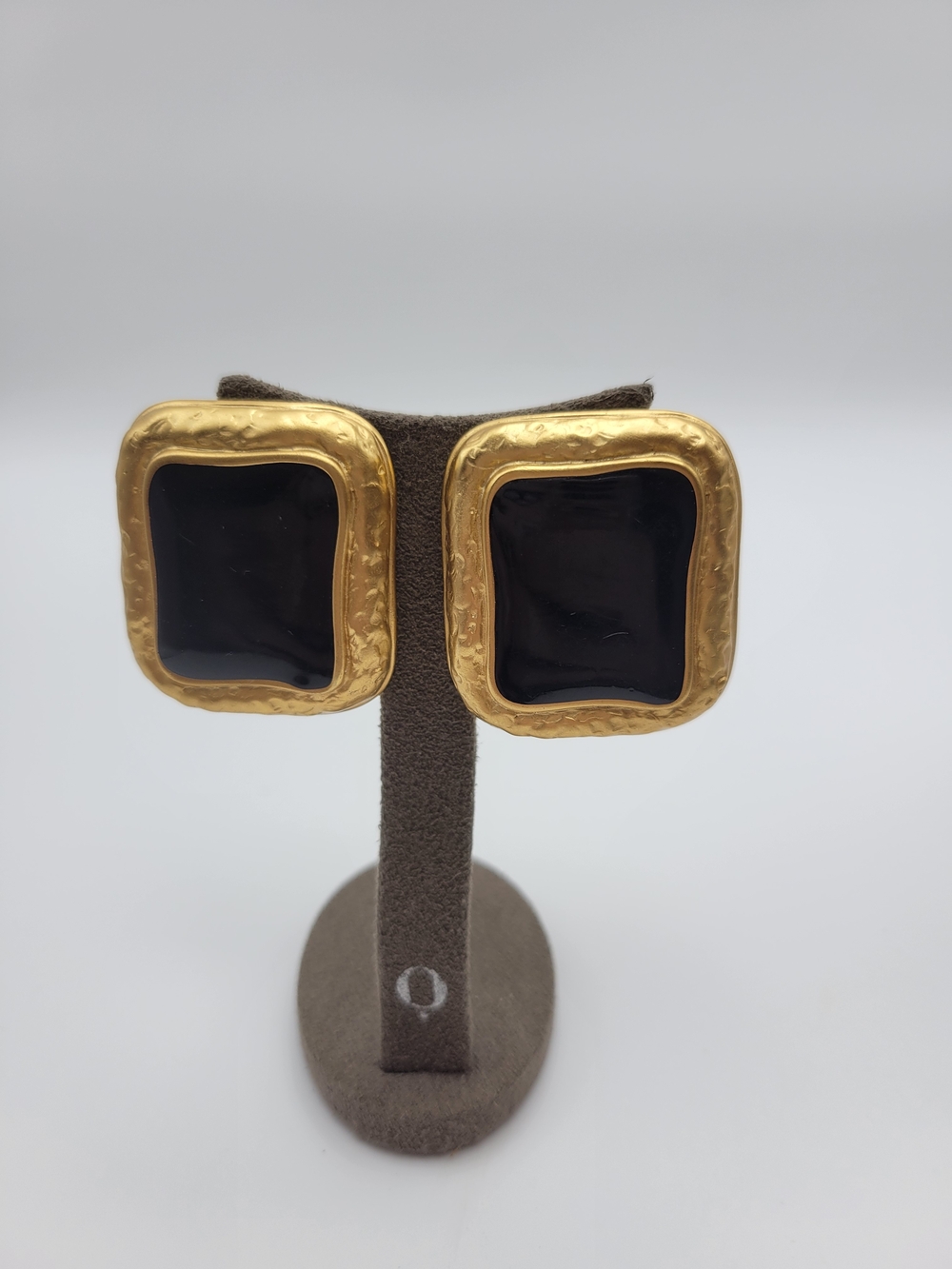 Gold and Black Enamel Square Clip-On Earrings